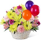 Gorgeous colorful Flower basket with bright Ballons