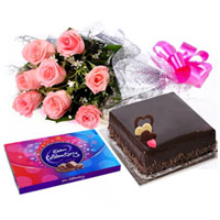 Yummy Cake, Pink Rose Bouquet and Cadbury Celebrations