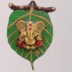 Divine Lord Ganesha on Leaf for Wall Decor