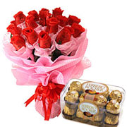 Long Lasting Red Roses Bouquet with Ferrero Rocher Box to Bangalore