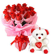 Long Lasting  Red Roses Bouquet with Teddy to Kanjikode