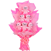 Pretty Hand Bunch of Six Pink Teddies to Marmagao