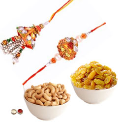 Classy Bhaiya Bhabhi Rakhi With Cashew, Raisin to Tirur