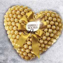 Remarkable Heart Shaped Arrangement of Ferrero Rocher Chocolate to India