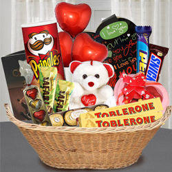 Tasty Chocolate Gift Basket with Teddy N Balloons to India