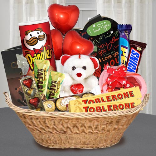 Tasty Chocolate Gift Basket with Teddy N Balloons to Rajamundri
