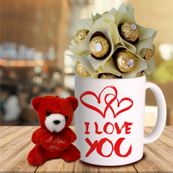 Combo of Ferrero Rocher with Teddy N Personalized Coffee Mug to India