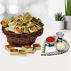 Almond Toffee with Silver Plated Puja Thali to Andaman and Nicobar Islands