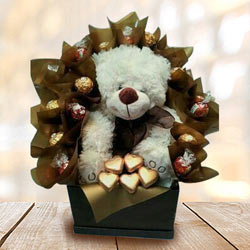 Marvelous Teddy with Handmade Chocolates Arrangement to Cooch Behar
