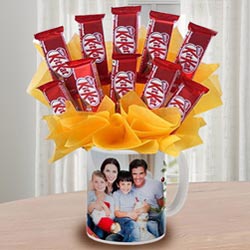 Enticing Kitkat Chocolates Arrangement in Personalized Coffee Mug to Palani