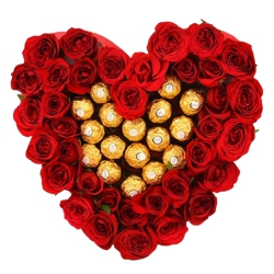 Heart Shaped Ferrero Rocher n Red Roses Arrangement to Uthagamandalam