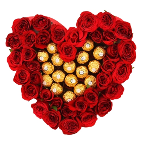 Heart Shaped Ferrero Rocher n Red Roses Arrangemen... to Tirur