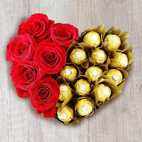 Wonderful Heart Shaped Arrangement of Ferrero Roch... to Tirur