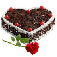 Combo of Red Rose N Heart-Shaped Black Forest Cake to Ambattur