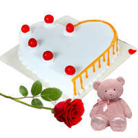Combo of Teddy with Rose   Heart Shaped Vanilla Cake