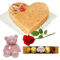 Red Rose with Ferrero Rocher, Teddy N Butter Scotch Cake to Kanyakumari