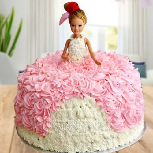 White N Pink Floral Barbie Cake