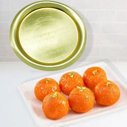 Pure Ghee Laddu from Haldiram with Golden Plated Thali to Andaman and Nicobar Islands