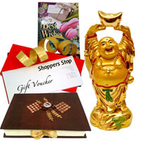 Superb Present of Shoppers Stop E Vouchers, Laughing Buddha, Homemade Chocolates  N  a Free Best Wishes Card to Kanyakumari