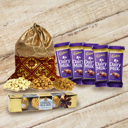 Assorted Dry Fruits Potli with Chocolates Gift Pack to Andaman and Nicobar Islands