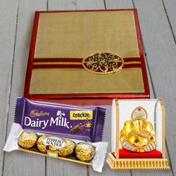 Assorted Dry Fruits N Chocolates Pack with Vighnesh Ganesh Idol to India