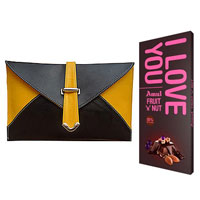Amazing Spice Art Yellow and Black Ladies Clutch With Amul Chocolate Bar to Tirur