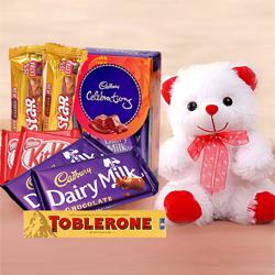 Rich Chocolate Gift Hamper with Teddy Bear to Chittaurgarh