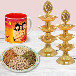 Special Personalized Photo Mug with Dry Fruits n Diya Lamp Pair for Diwali to Mavelikara