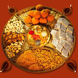 Heavenly Diwali Sweets and Dry Fruits Pooja Thali n Puja Samagri Combo to Sivaganga