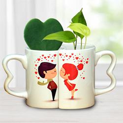 Attractive Couple Personalized Coffee Mug with Hoya Heart n Money Plant to Chittaurgarh