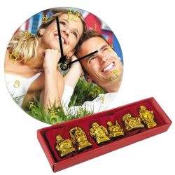 Mesmerizing Personalized Photo Wall Clock with Laughing Buddha to India