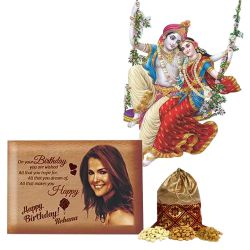 Wonderful Personalized Love Frame, Radha Krishna Sticker n Dry Fruits to Hariyana