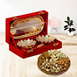 Designer Silver Bowl Set N Assorted Dry Fruits Combo for Mom to Muvattupuzha