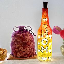 Special Gift of Handcrafted Bottle Lamp  N  Dry Fruits for Mothers Day to India