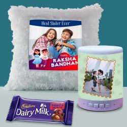 Trendy LED Light Cushion with Personalized Bluetooth Speaker n Cadbury Fruit n Nut to Perumbavoor