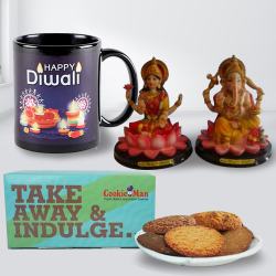 Joyful Personalized Gift of Happy Diwali Black Coffee Mug with Cookies Treat to Kanjikode