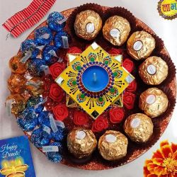 Exciting Diwali Platter of Imported Chocolates n Handmade Diya to Kanyakumari
