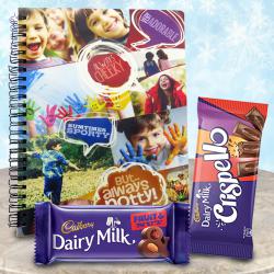 Lovely Personalized Gift of Presto Note Book n Cadbury Chocolates to Palai