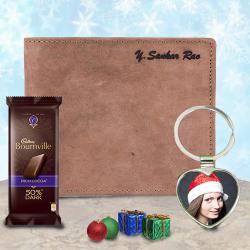 Amazing Personalized Metal Heart Key Ring n Wallet with Chocolates to Tirur