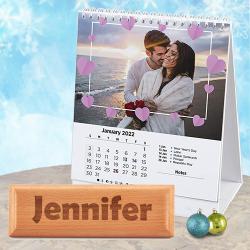 Classy Personalized Engraved Wooden Name Plate with Desk Calendar to Kanjikode
