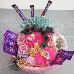 Lovely Basket of Ladoo Gopal Dress, Jewellery  N  Chocolates to India