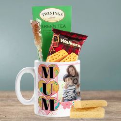 Fabulous Personalized Photo Coffee Mug with Twinings Green Tea  N  Walker Cookies to Hariyana