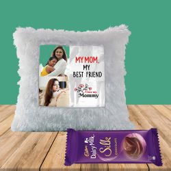 Exclusive Mothers Day Personalized Photo LED Cushion with Cadbury Chocolate to Irinjalakuda