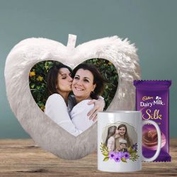 Trendy Personalized Photo Mug and Heart LED Cushion with Cadbury Silk to Marmagao