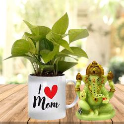 Beautiful Money Plant in Personalized Mug with Glowing Ganesha to Marmagao