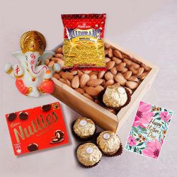 Mothers Day Special Auspicious Marble Ganpati Idol with Almonds n Chocolates to Hariyana