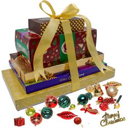 Delectable Christmas Edition Chocolate Tower with Decor to India