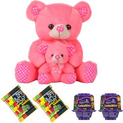 Cute Mom-Kid Teddy Bear Set with Yummy Chocolates for Kids to Kanjikode