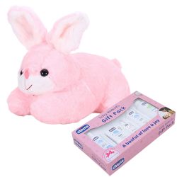 Cute Rabbit Soft Toy N Chicco Baby Care Gift Combo to Sivaganga
