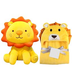 Joyful Lion Stuffed Toy with Baby Bath Towel Duo to Rourkela